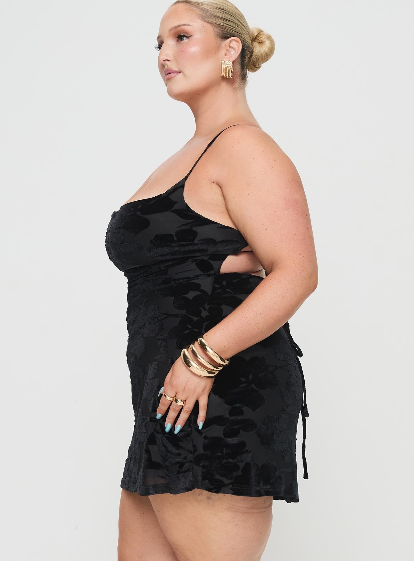 Celena Mini Dress Burn Out Black Curve