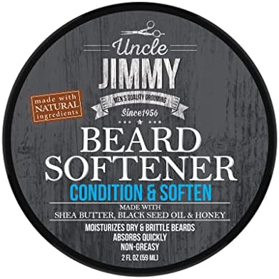 Uncle Jimmy Beard Softener, Conditioning Balm for Men | Hydrates, Smooths, Adds Shine & Tames Flyaway Hair | Made With Shea Butter, Honey 2 Fl Oz
