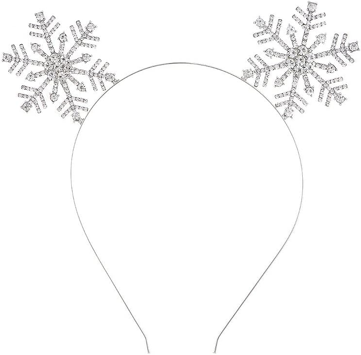 SINLOV Christmas Crystal Headband ELK Antlers Hair Band Silver Snow Flake Xmas Party Headpieces Headdress for Women and Girls