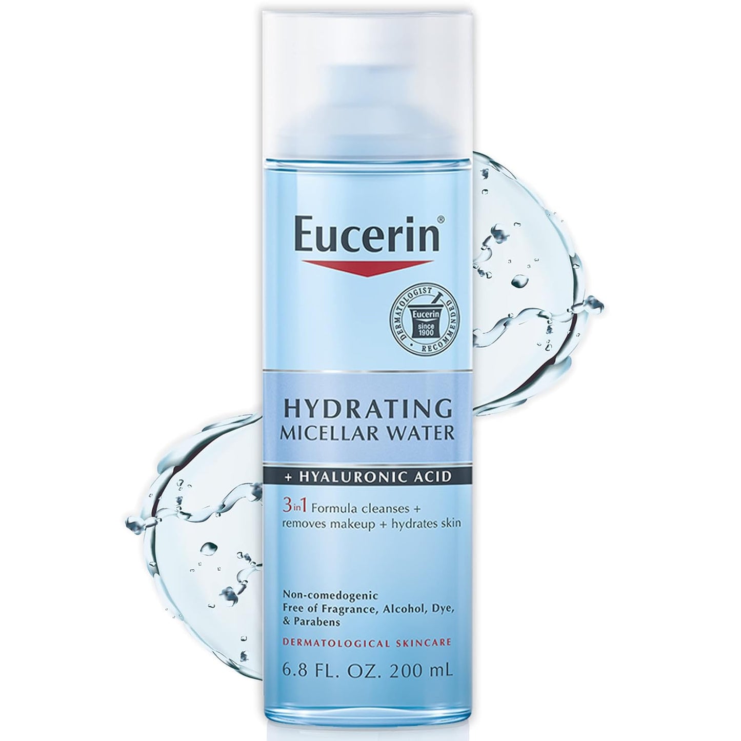 Eucerin Hydrating 3-in-1 Micellar Water, Formulated with Hyaluronic Acid, 6.8 Fl Oz Bottle