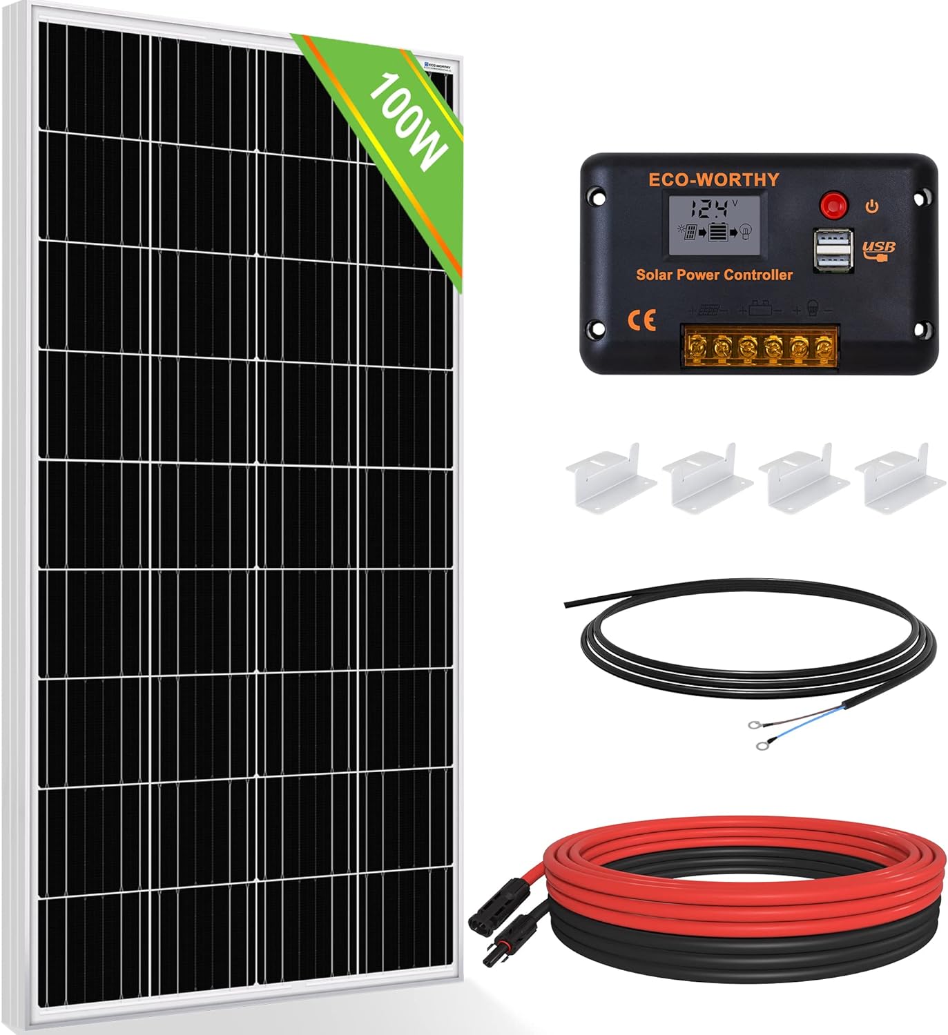 ECO-WORTHY 100 Watt 12 Volt Solar Panel Kit - $60