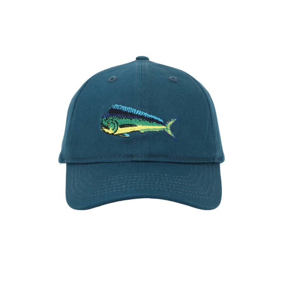 Kids Needlepoint Embroidered Ball Cap | Mahi on Dark Teal