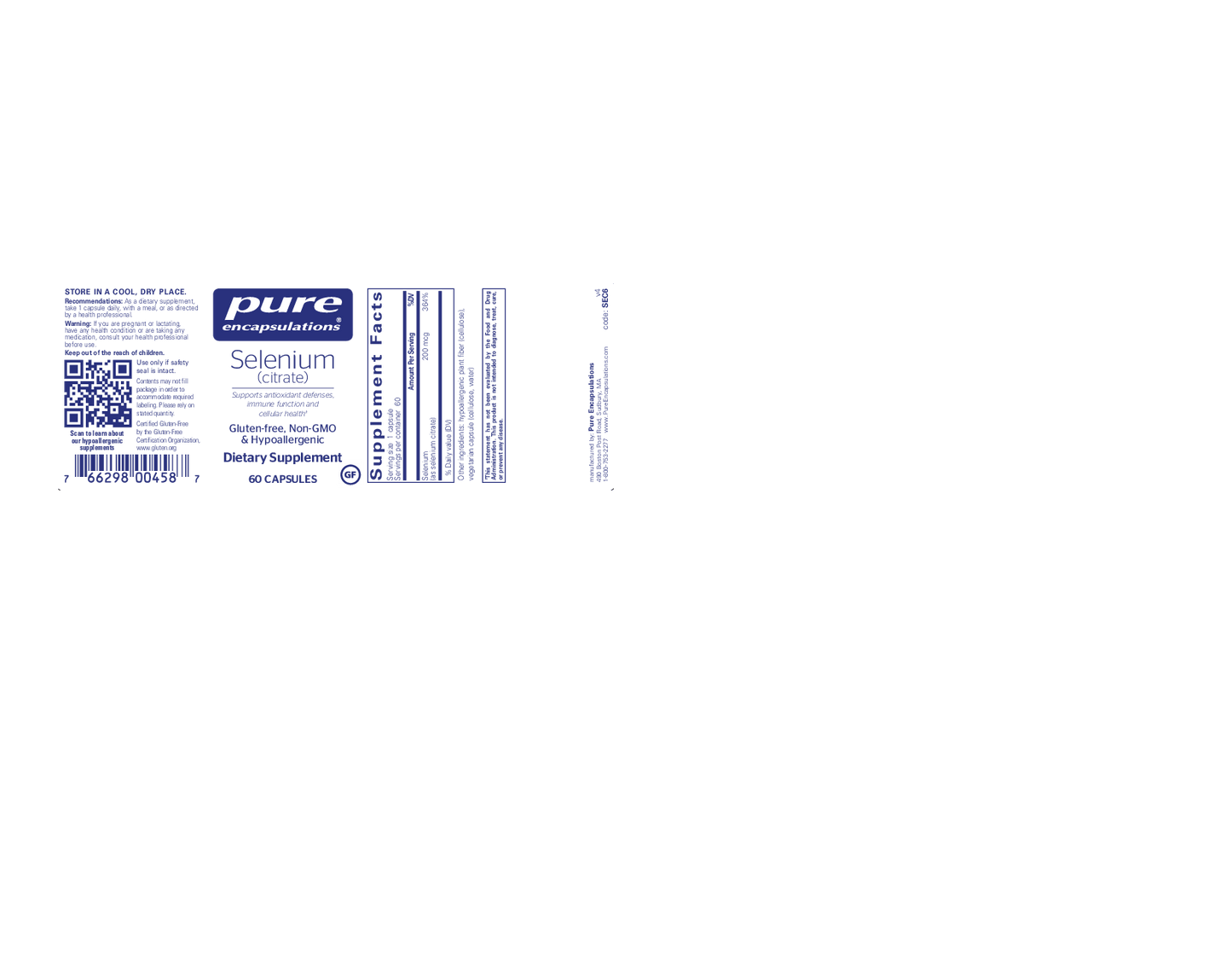 Pure Encapsulations Selenium (citrate) 200 mcg