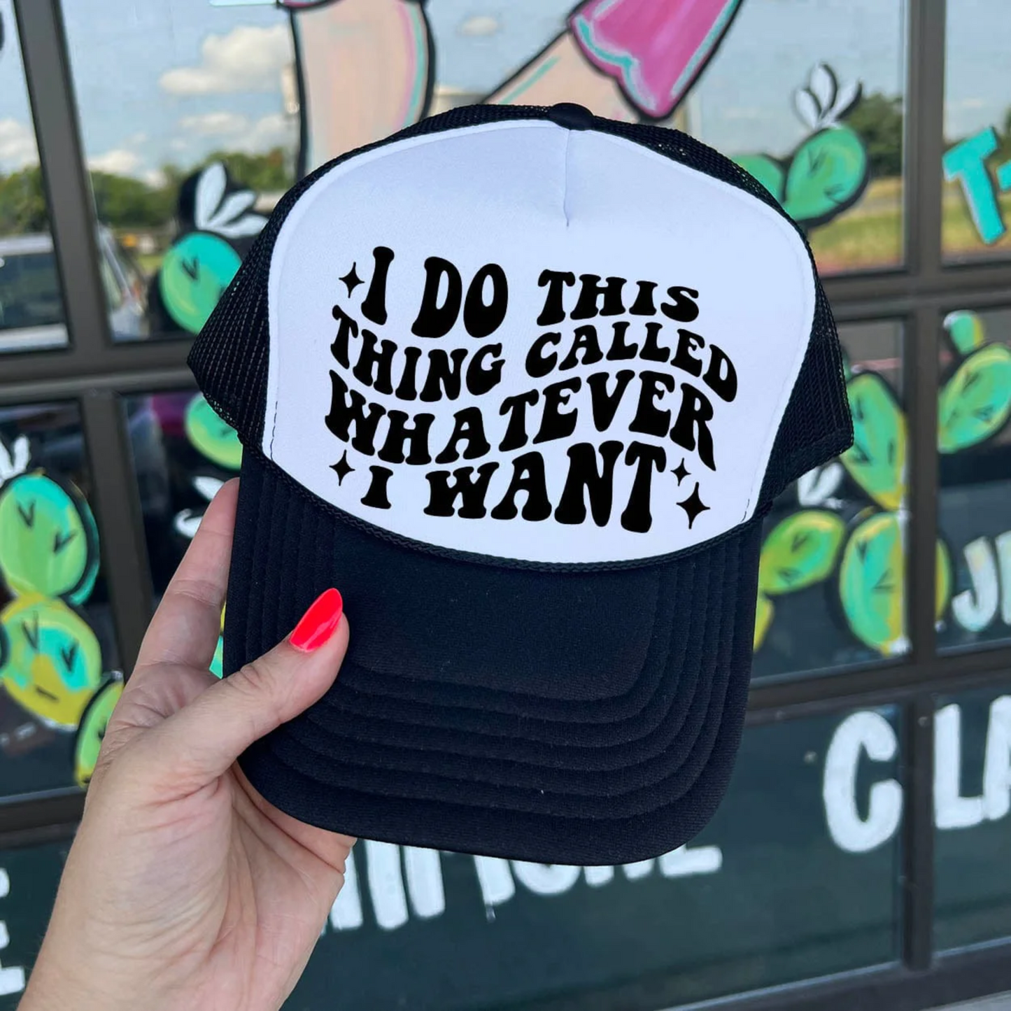 Online Exclusive | I Do This Thing Called Whatever I Want Foam Trucker Cap in Black and White