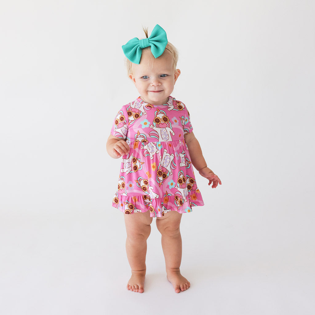 Unicorn Vibes Ruffled Twirl Bodysuit Dress