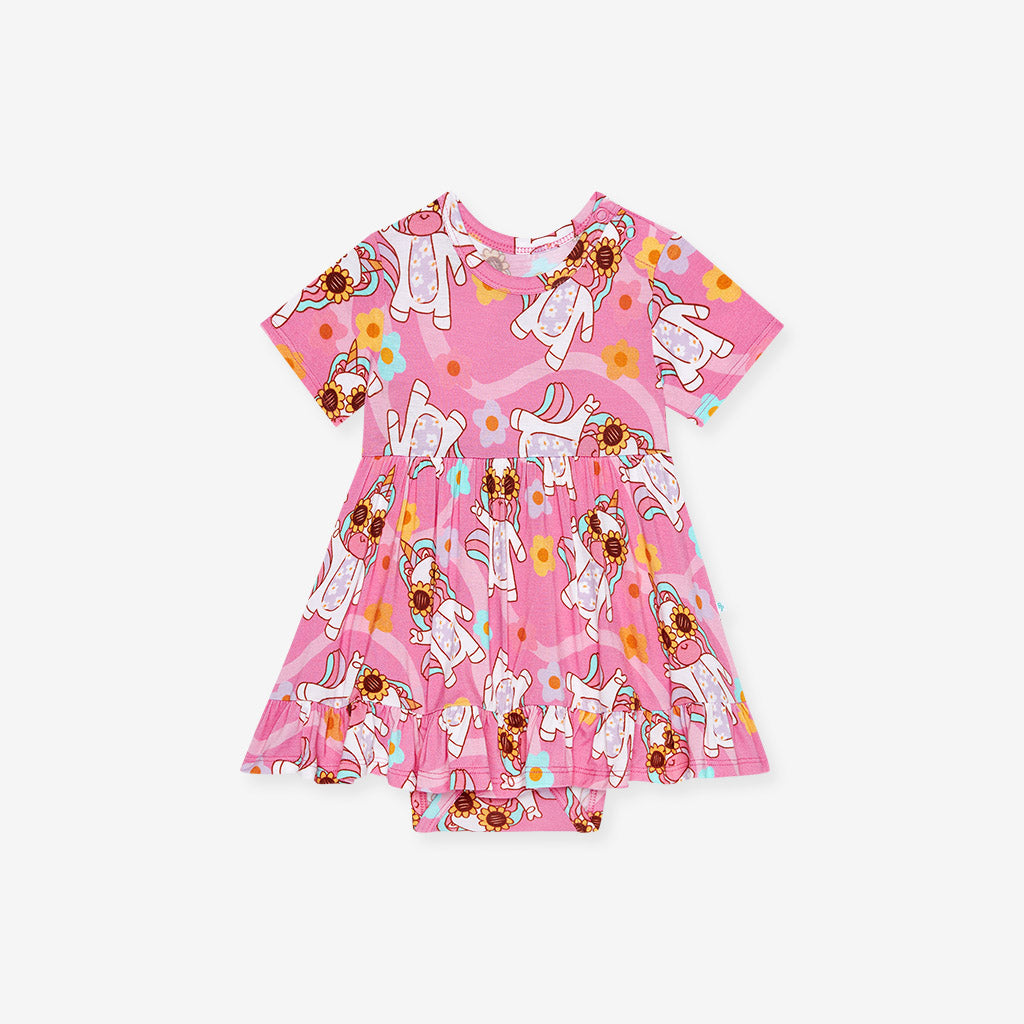 Unicorn Vibes Ruffled Twirl Bodysuit Dress
