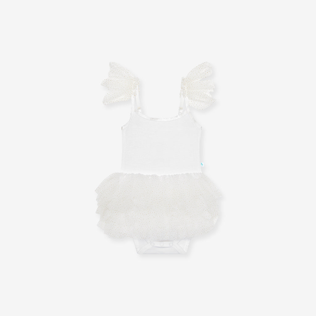 White Tulle Smocked Bodysuit Dress