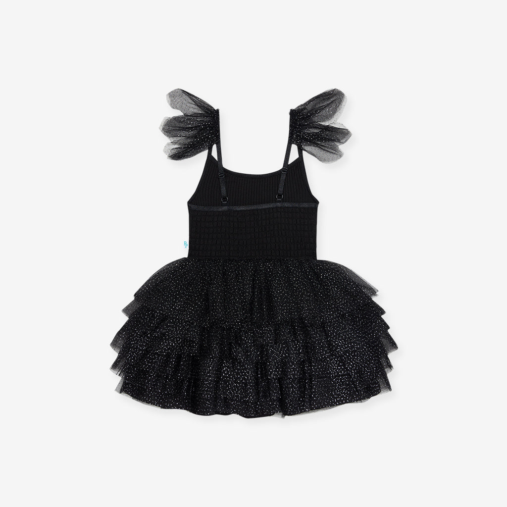 Black Ribbed Tulle Smocked Dress