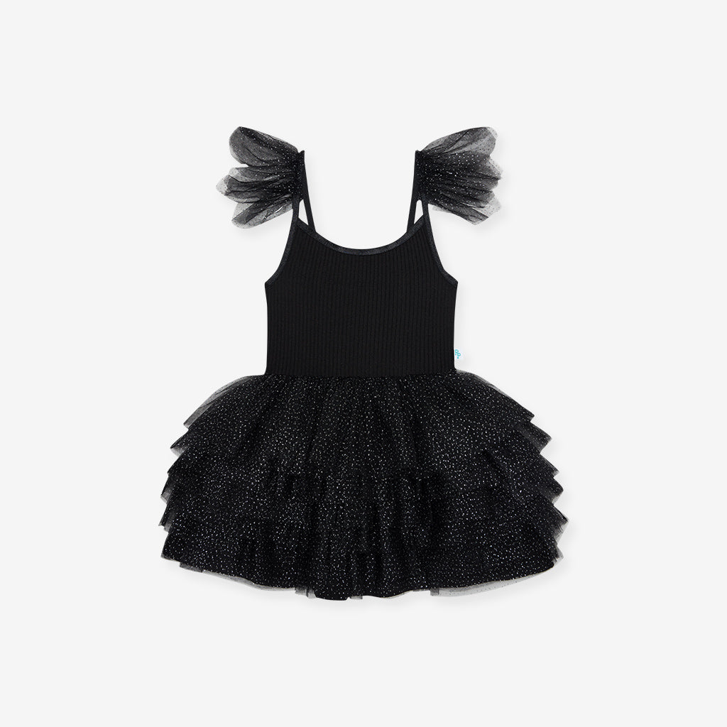 Black Ribbed Tulle Smocked Dress