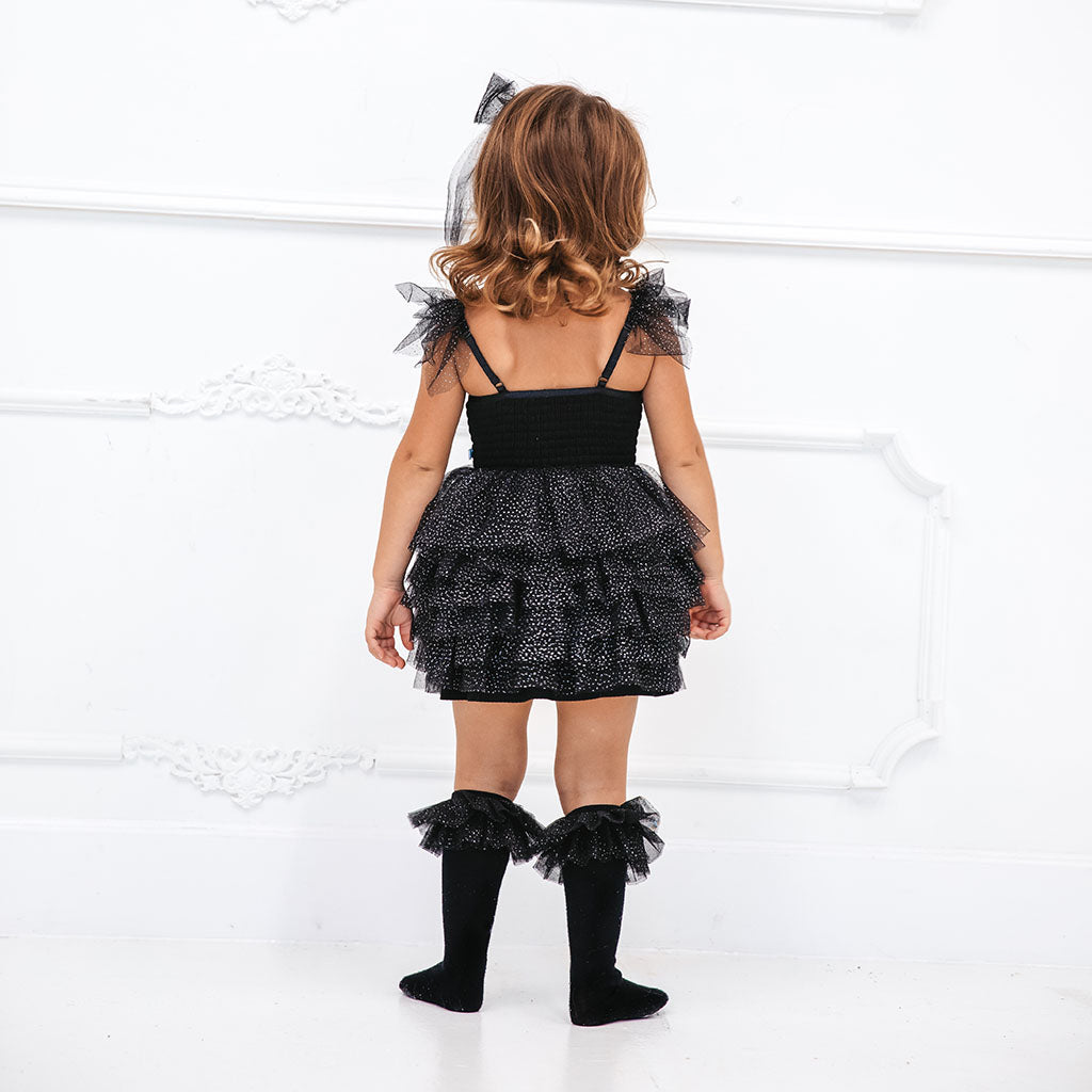Black Ribbed Tulle Smocked Dress
