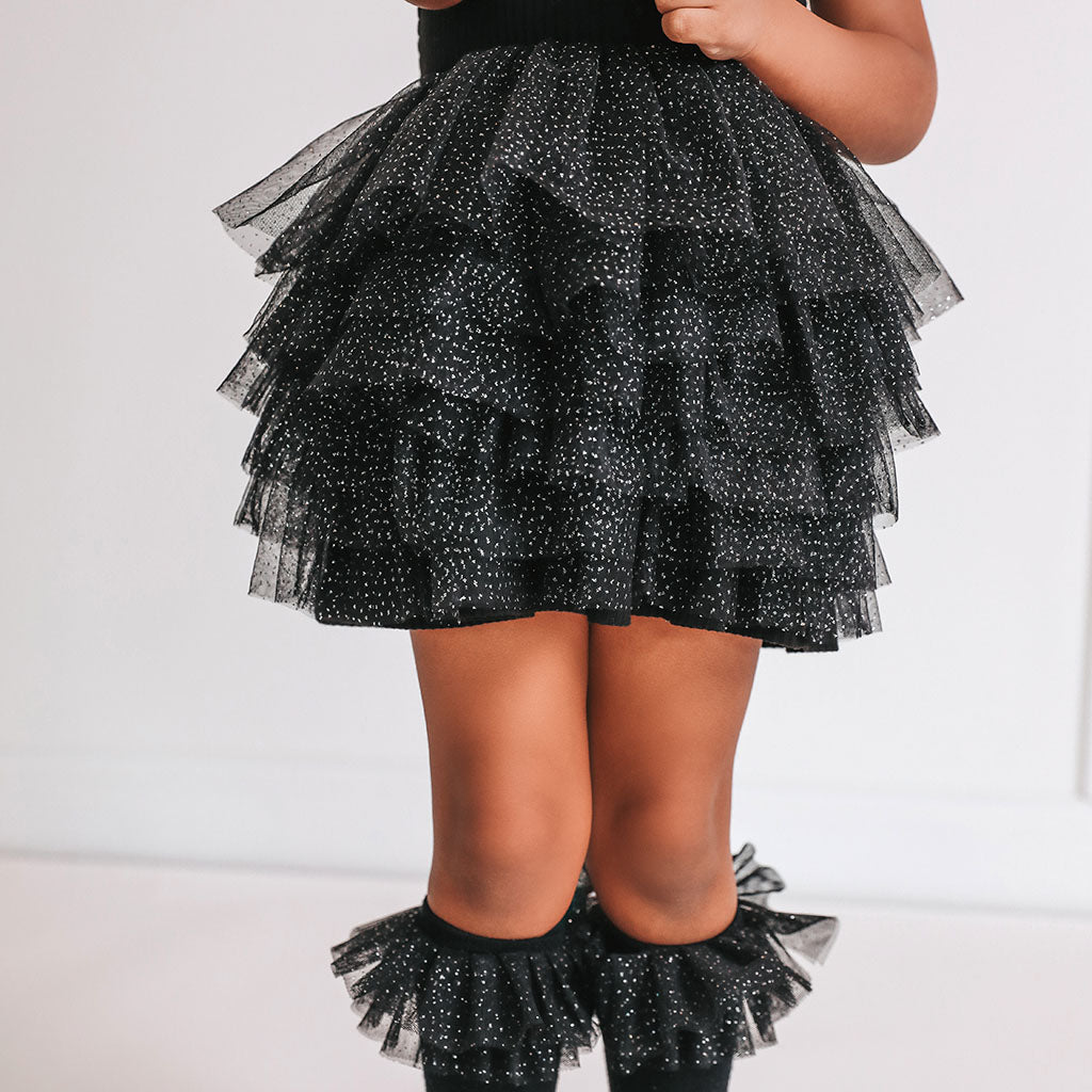 Black Ribbed Tulle Smocked Dress