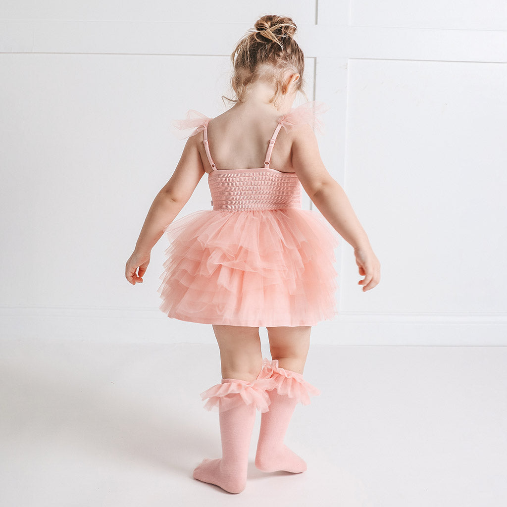 Starry Pink Tulle Smocked Dress