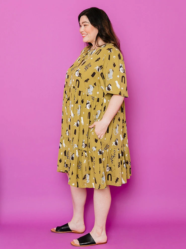 Adelaide Tiered Mini Dress Olive Curios