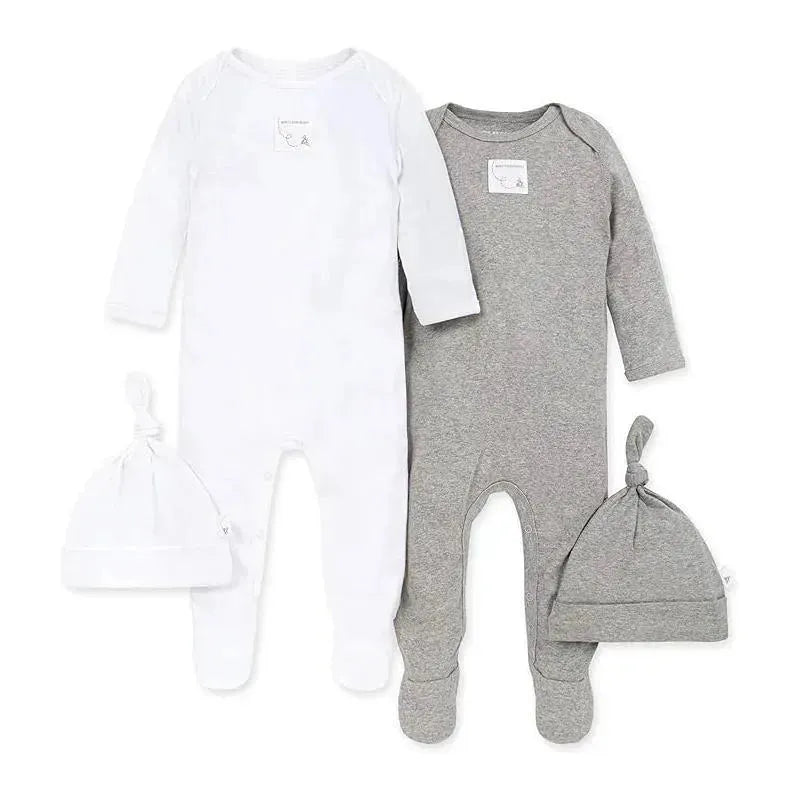 Burts Bees - 2Pk Baby Coveralls & Knot Top Hats, Heather Grey Preemie