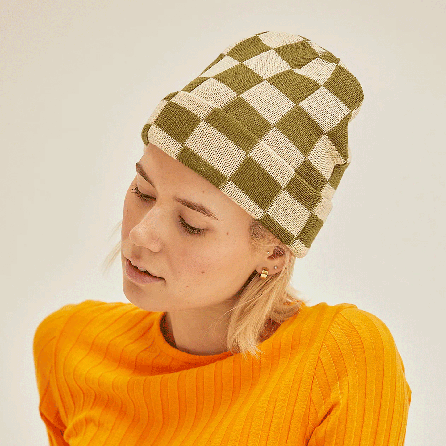 Checkerboard Hemp Slacker Beanie | Cactus