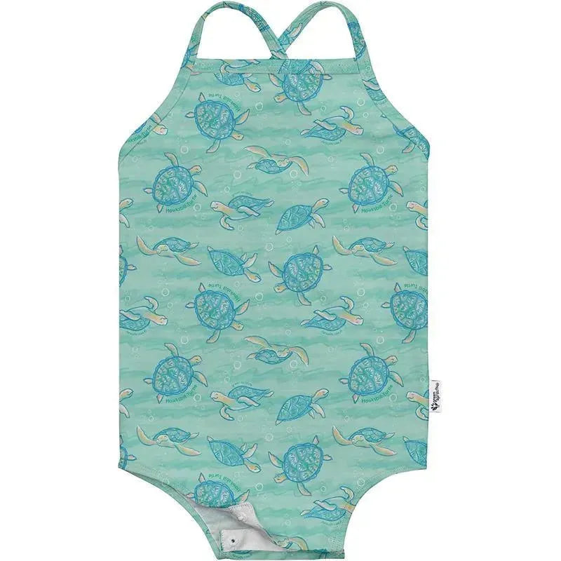 Green Sprouts - Baby Girl's Easy-Change Eco Swimsuit, Seafoam Hawksbill Turtle