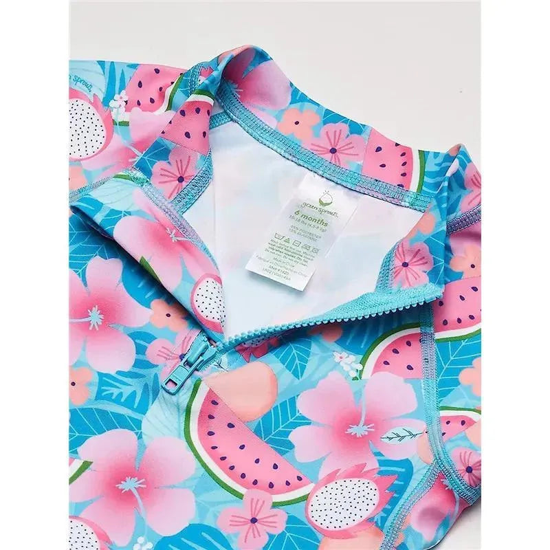Green Sprouts - Long Sleeve Zip Rashguard Shirt, Aqua Tropical Fruit Floral