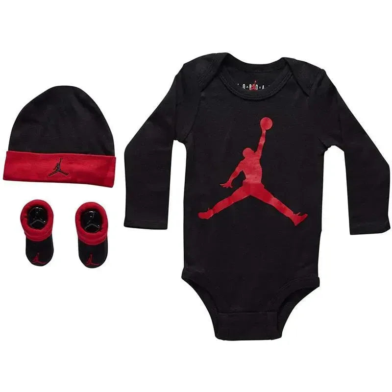 Jordan - 3Pk Jumpman Long Sleeve Baby Bodysuit, Hat & Bootie, Black, 0-6M