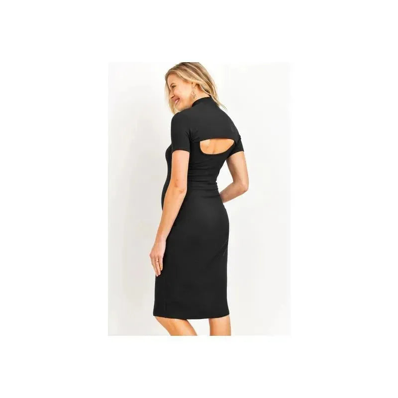 Hello Miz - Midi Solid Maternity Ribbed Dress, Black