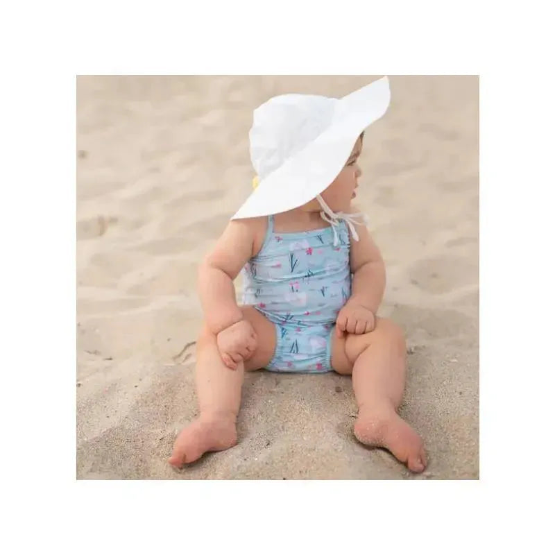 Iplay - Baby Girl Classic Swimsuit with Built-in Reusable Absorbent Swim Diaper, Light Aqua Swan