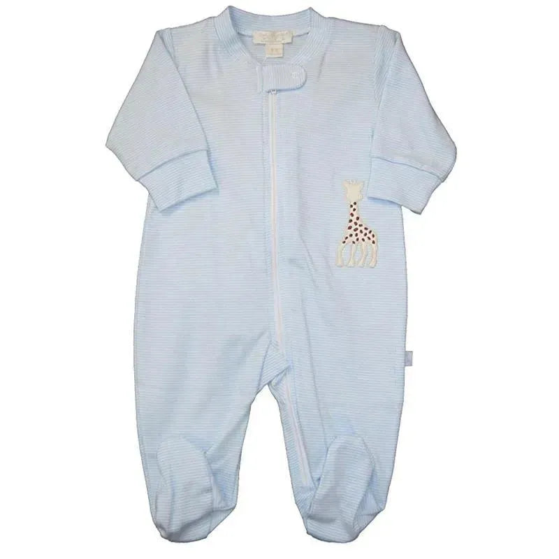 Kissy Kissy - Baby Boy Stripe Footie With Zipper Sophie La Girafe, Light Blue
