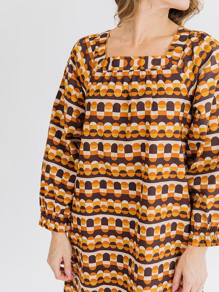Alexis Long Sleeve Mini Dress - Circle Stripe Desert