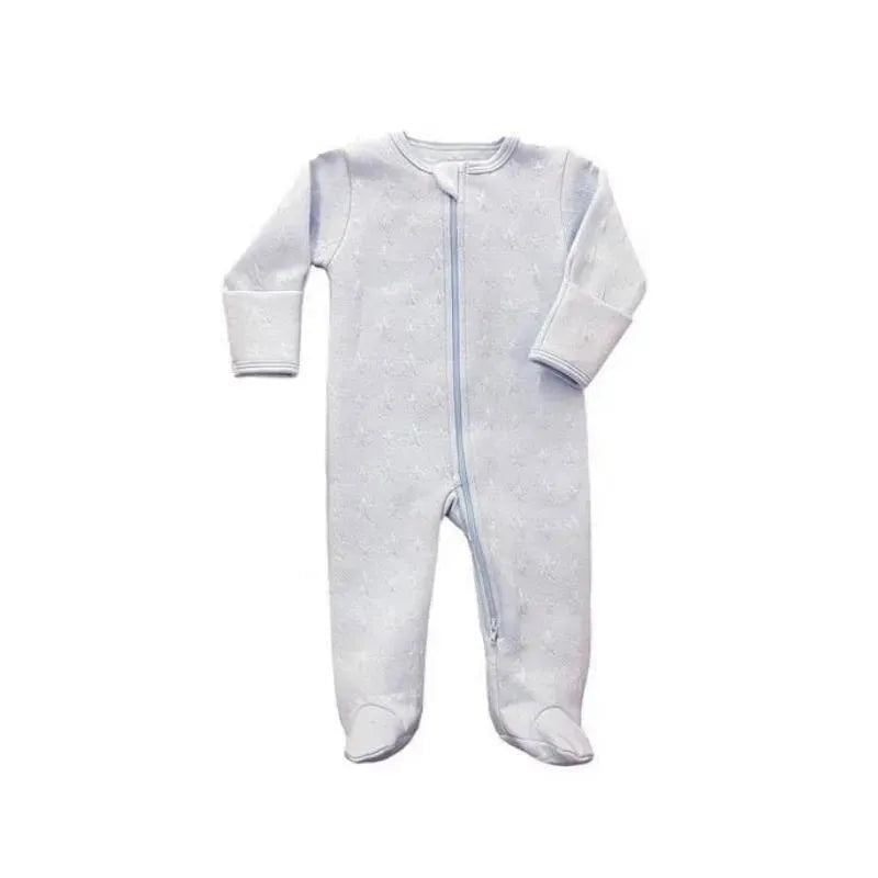 Noomie - Baby Boy Zipper Footie Light Blue Stars Jacquard