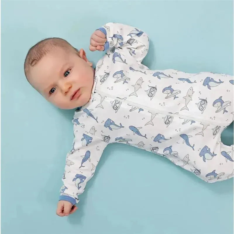 Noomie - Baby Boy Zipper Footie Surfing Sharks