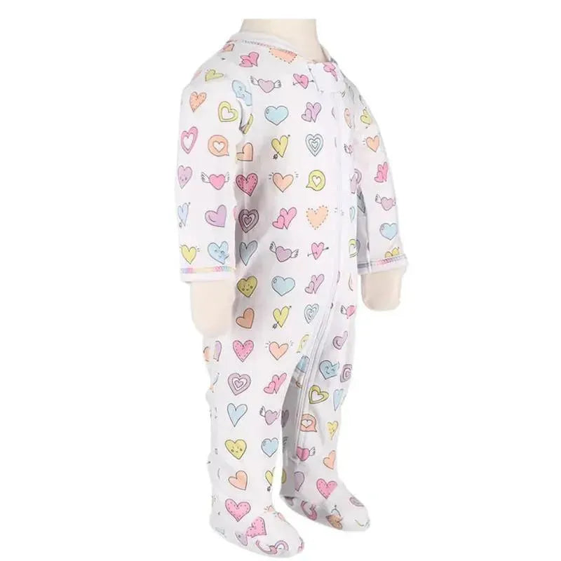 Noomie - Baby Zipper Footie Rainbow Hearts