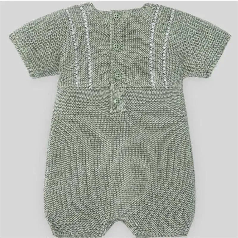 Paz Rodriguez - Baby Knit Romper Aperta, Mint Green/White