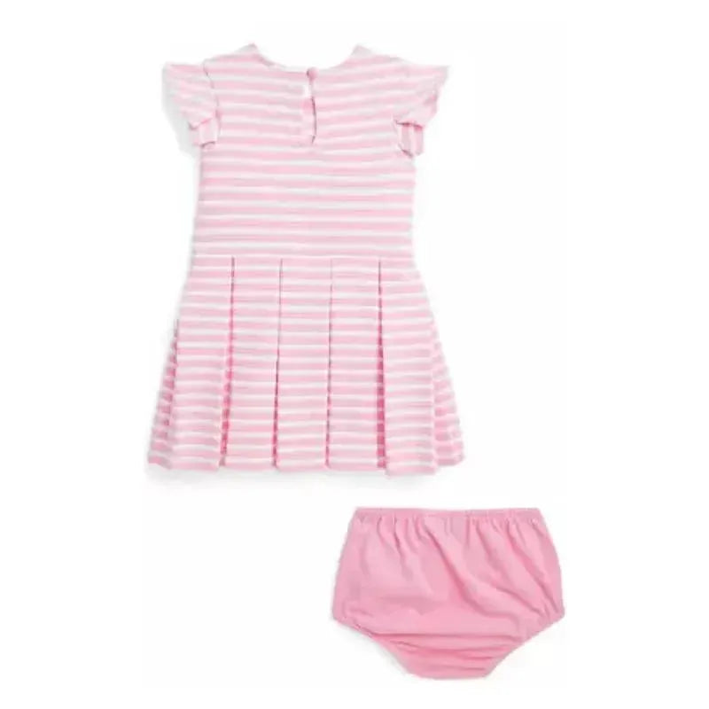 Polo Ralph Lauren Baby - Girls Striped Ottoman Ribbed Dress & Bloomer, Pink