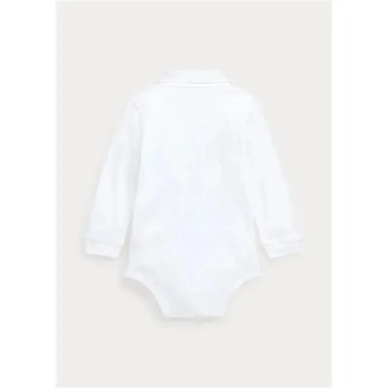Ralph Lauren - Interlock Long Sleeve Polo One Piece Bodysuit, White