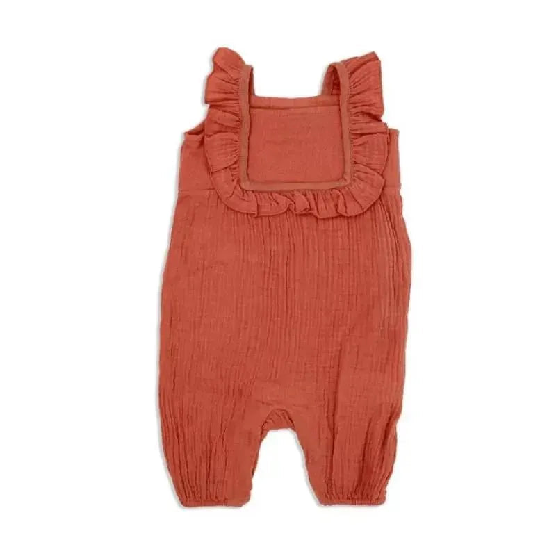 Rose Textiles - 2Pk Baby Girl Muslin Dungaree & Hat Set, Terracotta