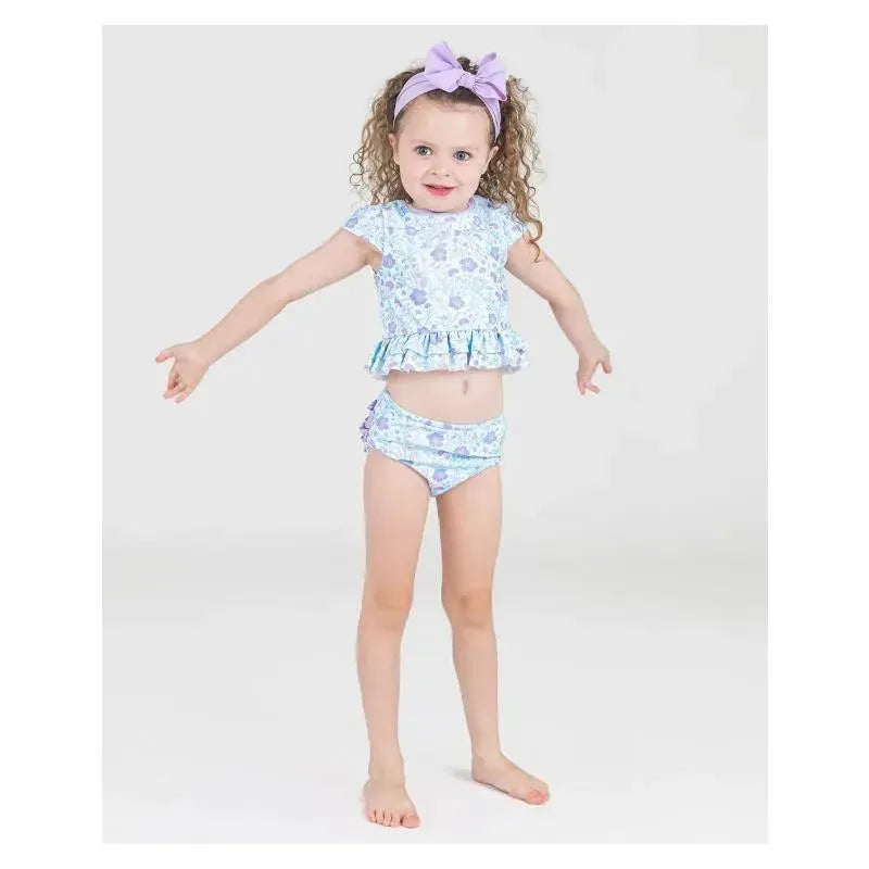 Rufflebutts - 2Pk Baby Girl Fairytale Garden Cap Sleeve Ruffle Hem Bikini