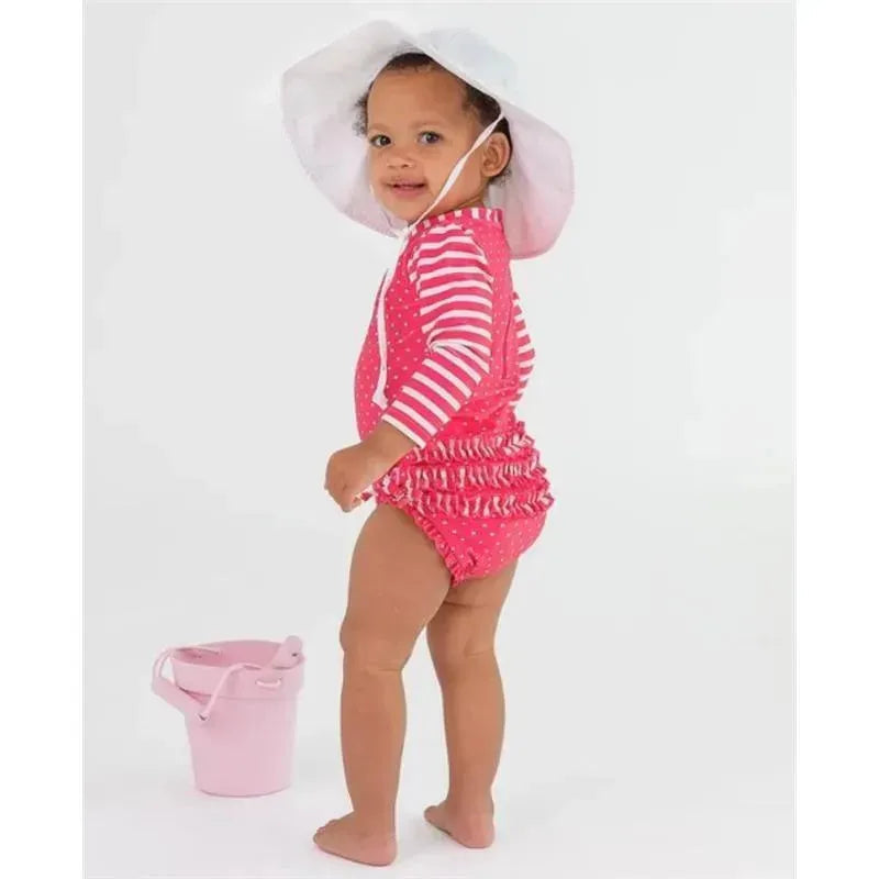 Rufflebutts - Hot Pink Heart Long Sleeve One Piece Rash Guard, Pink