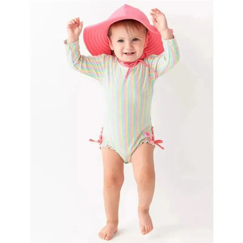 Rufflebutts - Rainbow Seersucker Long Sleeve Rash Guard