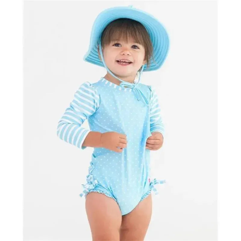 Rufflebutts - Tropical Breeze Heart Polka Dot Long Sleeve Rash Guard, Blue