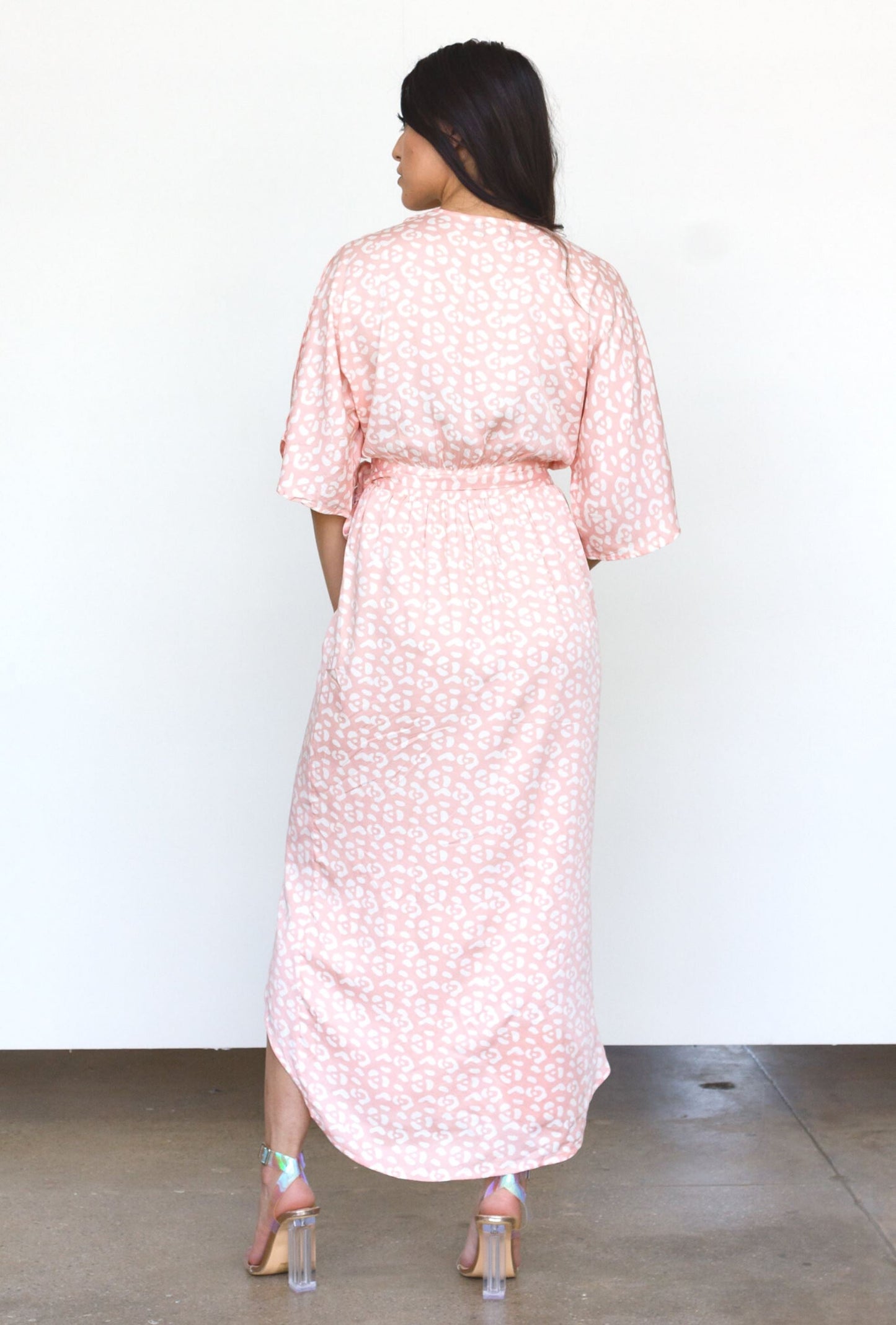 Modal Leopard Maxi Wrap Dress - Blush + Cream