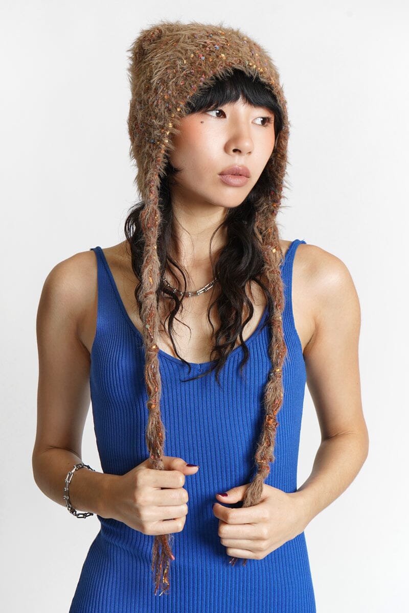 Peluche Knit Hood Beanie - Teddy Brown