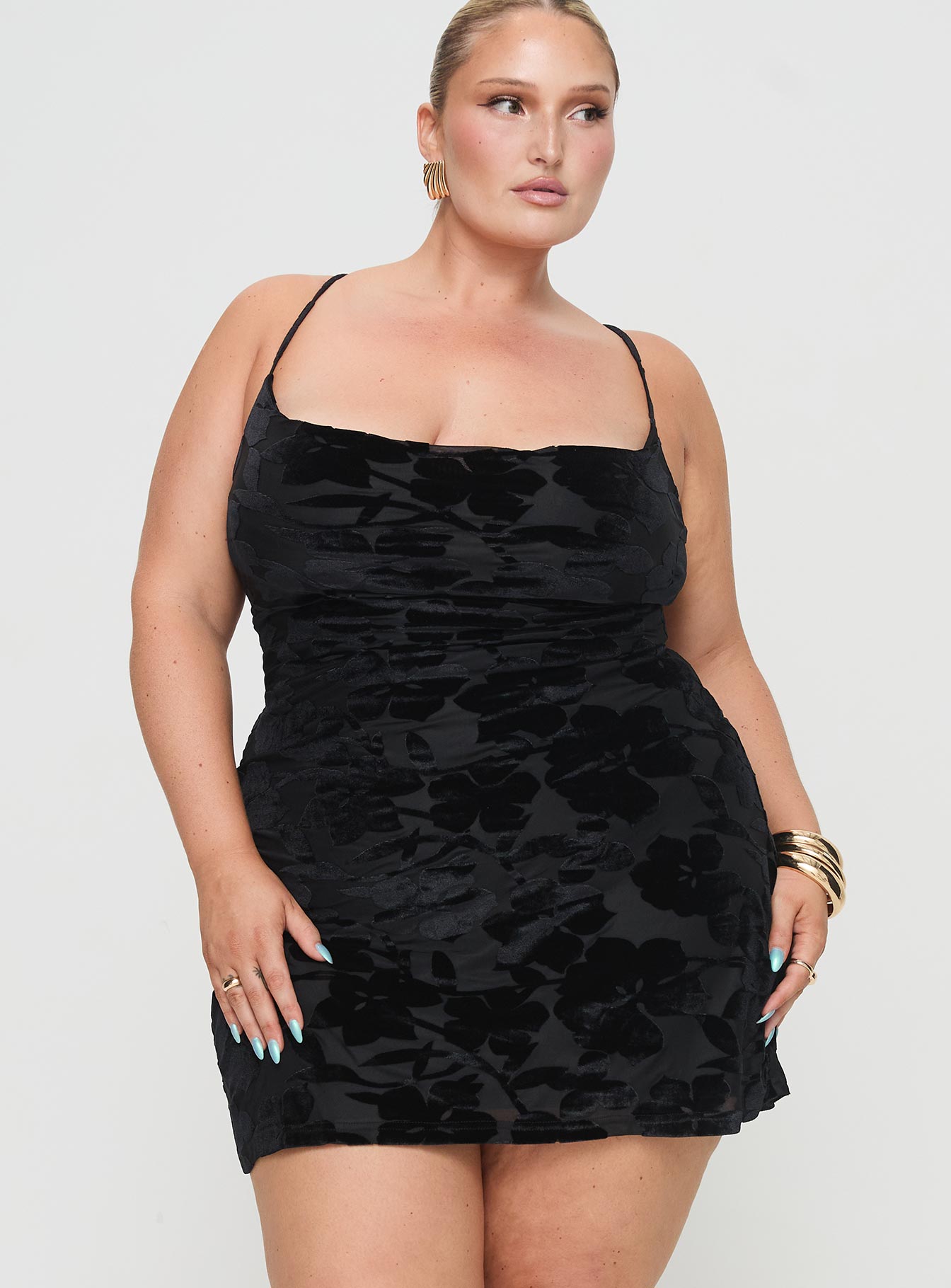 Celena Mini Dress Burn Out Black Curve