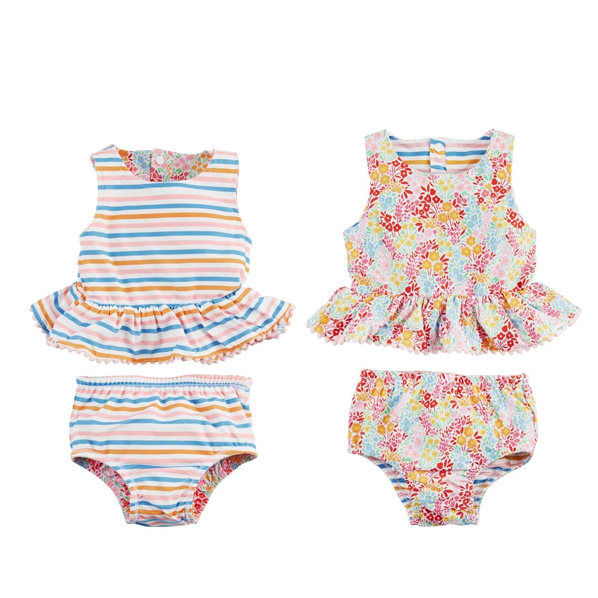 Floral Stripe Reversible Swimsuit and Headband