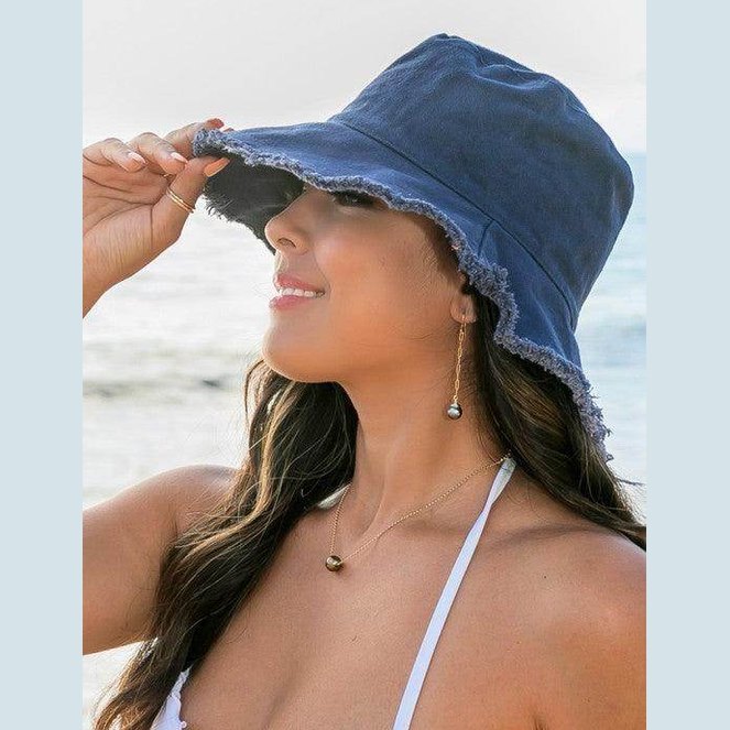 Women's Accessories - Hats Frayed Edge Canvas Bucket Hat