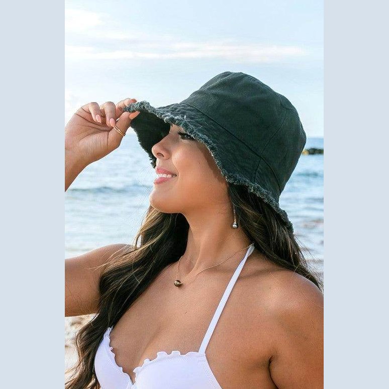 Women's Accessories - Hats Frayed Edge Canvas Bucket Hat