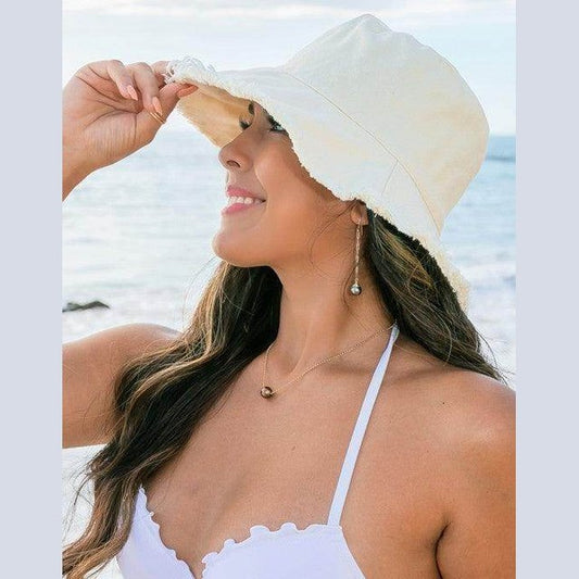Women's Accessories - Hats Frayed Edge Canvas Bucket Hat