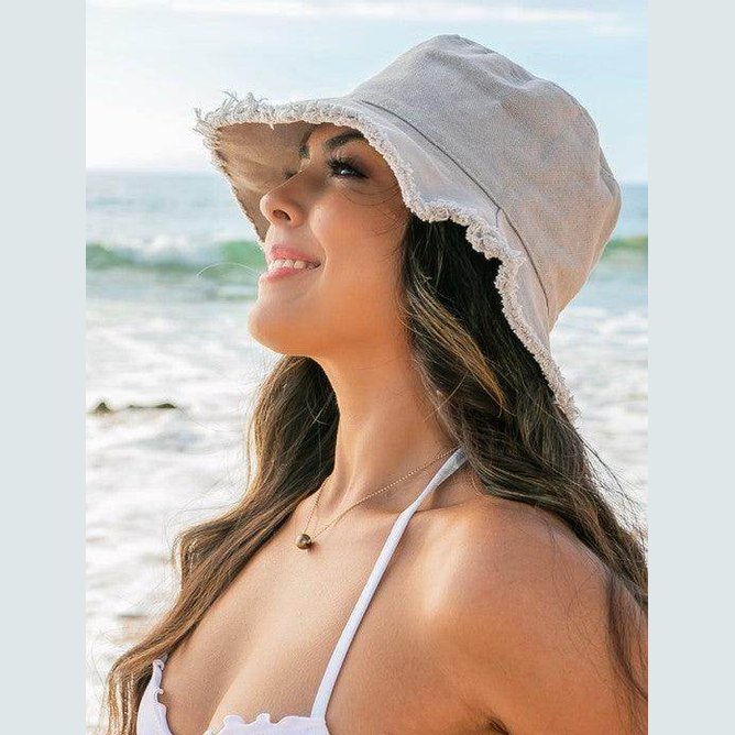 Women's Accessories - Hats Frayed Edge Canvas Bucket Hat