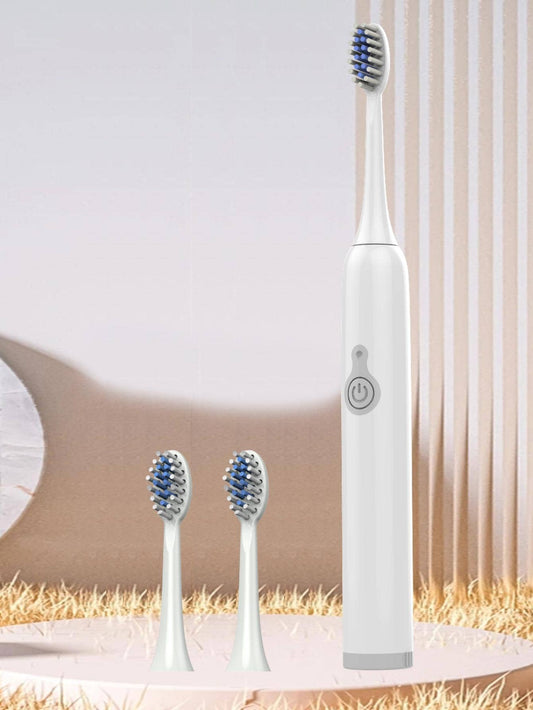 1pc PP Electric Toothbrush & 3pcs Replacement Toothbrush Head, Modern Two Tone Waterproof Portable Electric Toothbrush For Bathroom