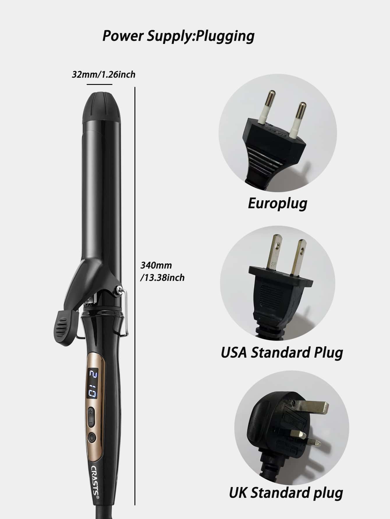 32mm Large No-hair Damage Hair Curler With Temperature Display Screen, Black