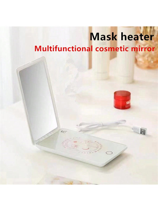 1pc Face Mask Heating Machine, Suitable For Gifts, Birthdays, Home, Outdoor, Portable Mirror, Wet Wipes, Heating Skin, Usb-powered