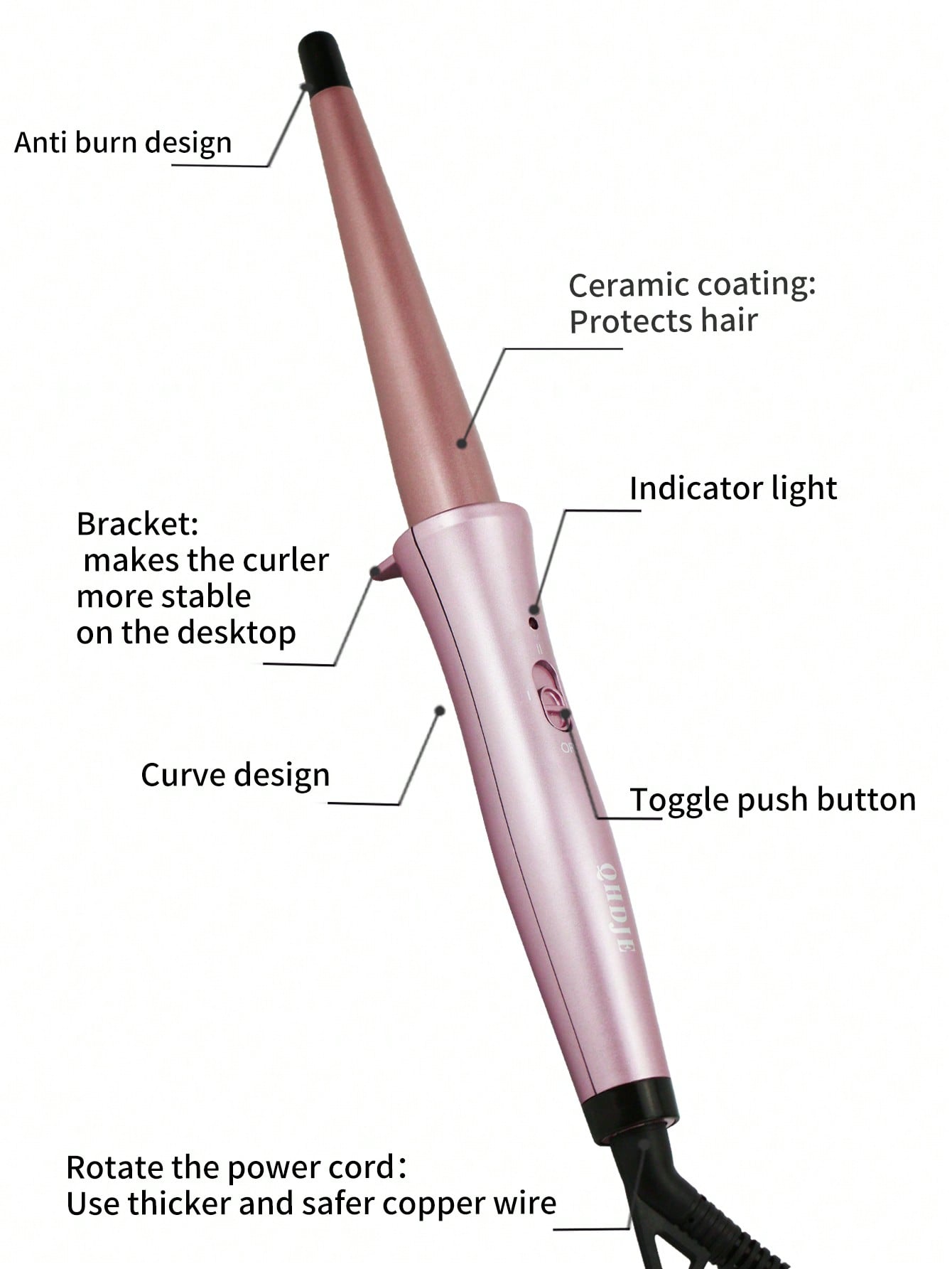 Rotatable Plug Constant Temperature Hair Care Cone Shaped Curling Iron With 25-13mm Barrel For Various Hairstyles