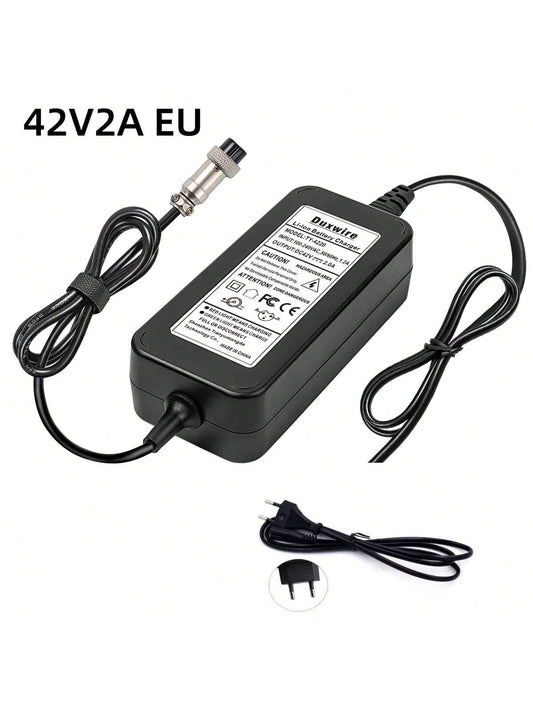 Duxwire Charger With European Power Cord & Aviation Head M12, Overvoltage & Overcurrent Protection, Anti-drop & Fire-resistant Pc Material, 42v2a Black Charger For 36v Battery Pack, Twist Car, Electric Tricycle, Unicycle, Skateboard & Lithium Battery